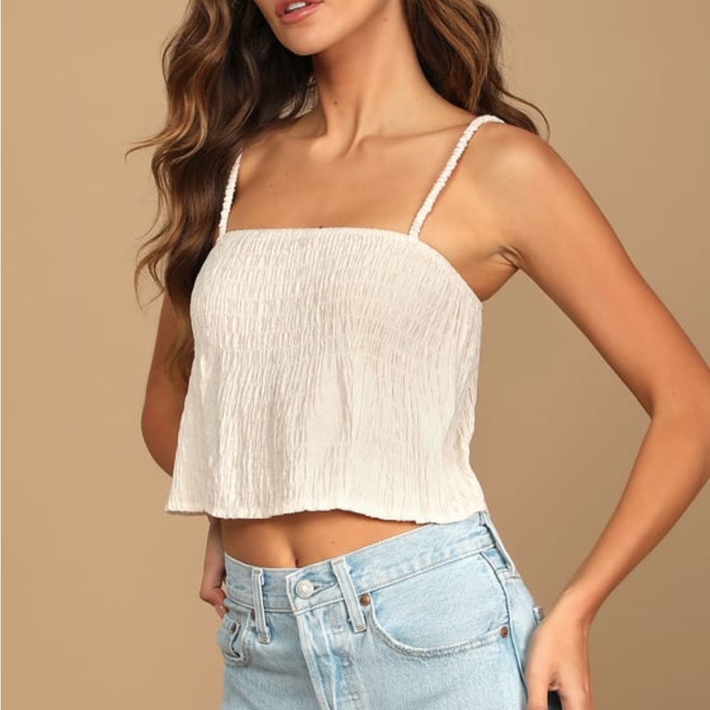 Lulus Totally Adorable Beige Smocked Cropped Tank Top